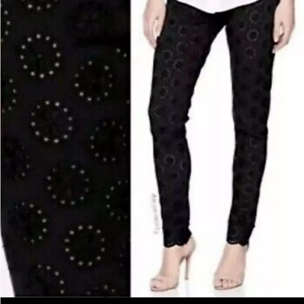 NWOT Johnny Was black Stretch Cotton Eyelet Leggings Black XS cottage core emo